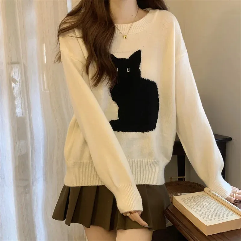 Cute Cat Pullover Knitted Outwear Jackets