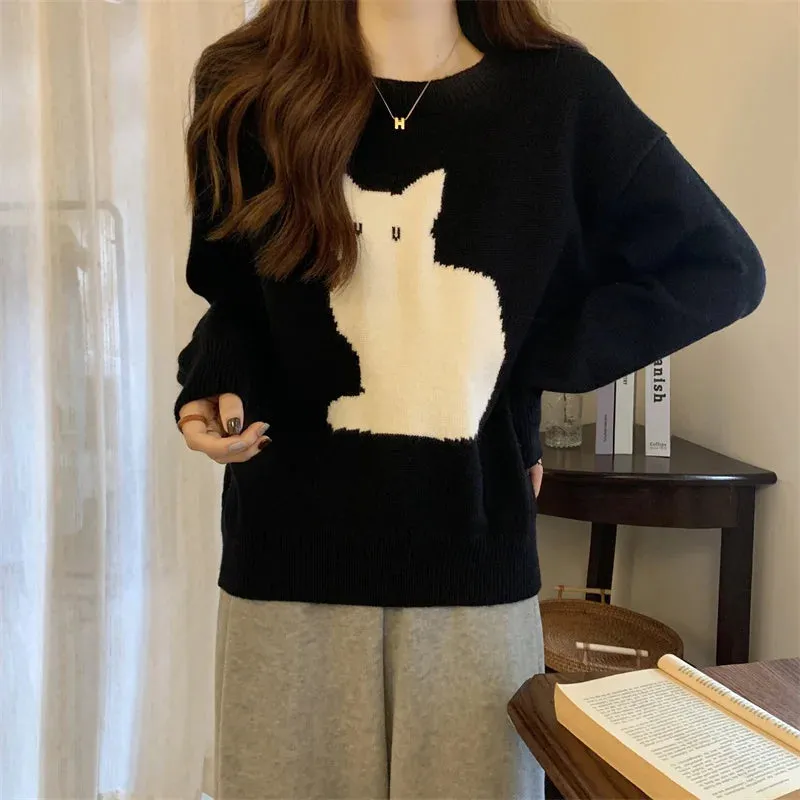 Cute Cat Pullover Knitted Outwear Jackets