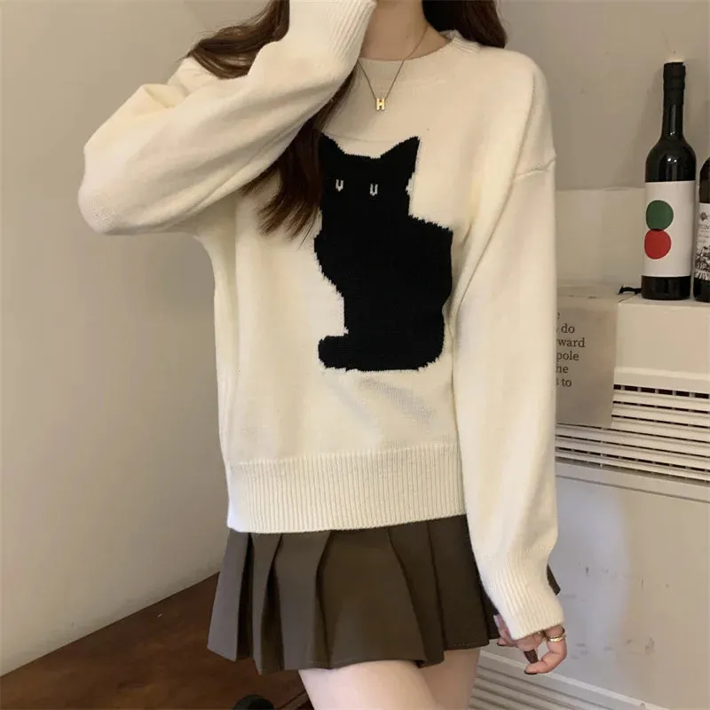 Cute Cat Pullover Knitted Outwear Jackets