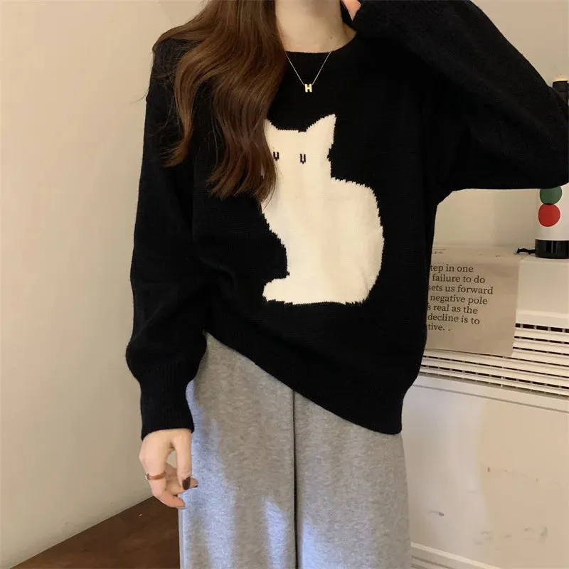 Cute Cat Pullover Knitted Outwear Jackets