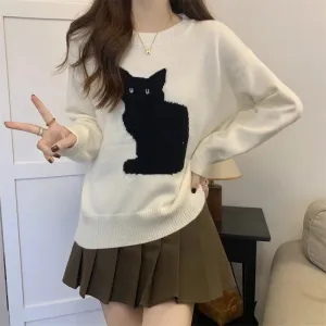 Cute Cat Pullover Knitted Outwear Jackets