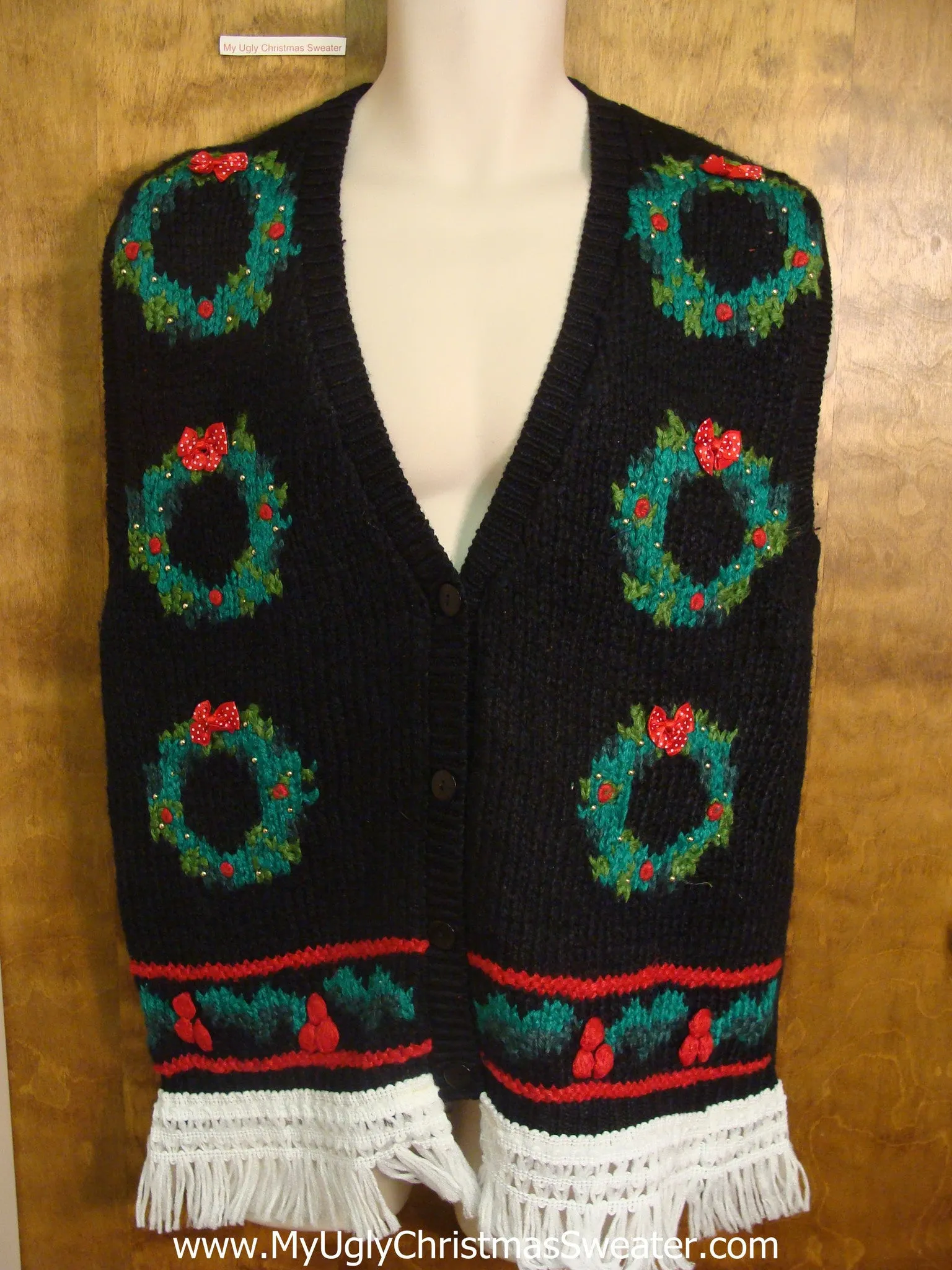 Cute Six Pack of Wreaths Christmas Sweater Vest