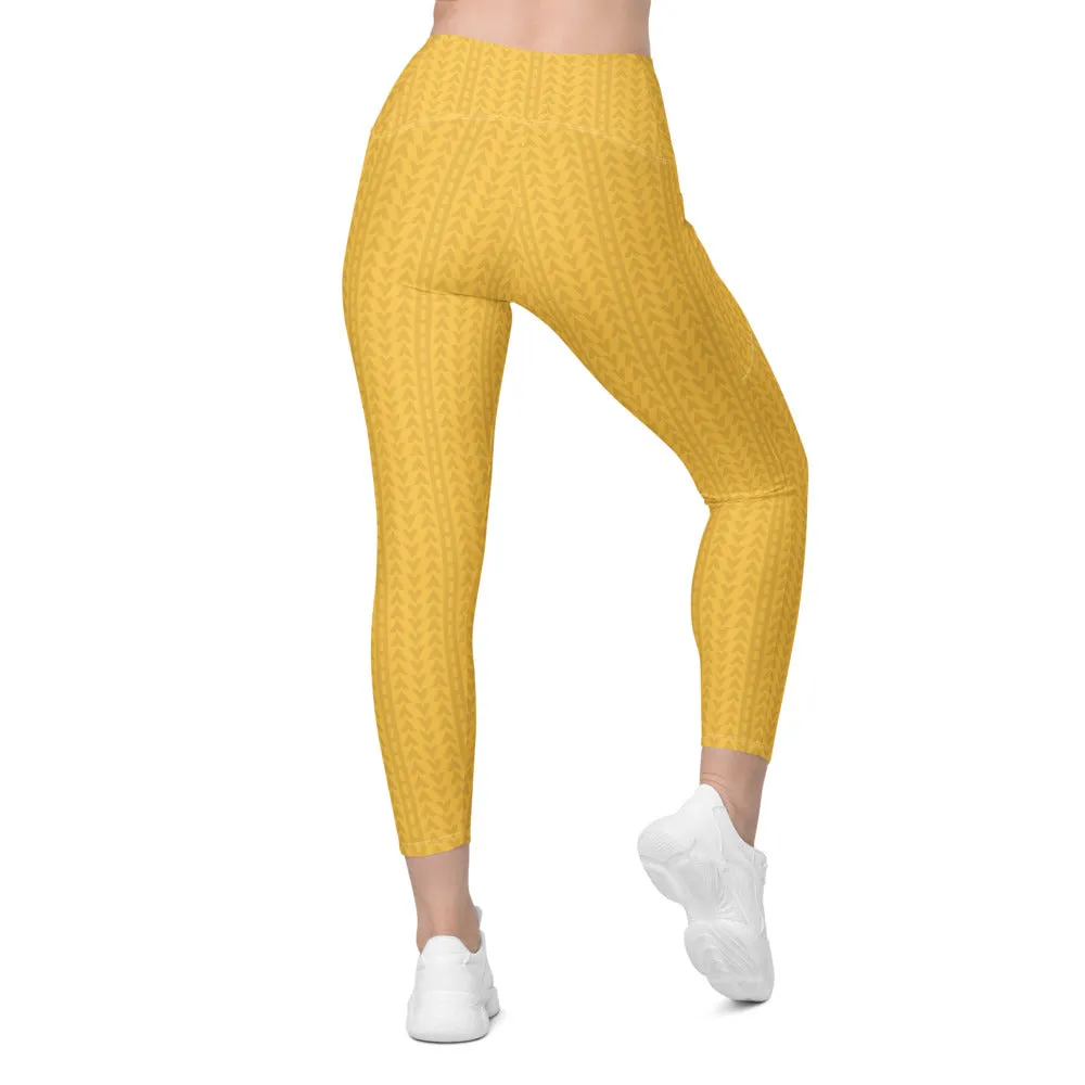 Daffodil Yellow High Waisted Crossover Leggings with Pockets