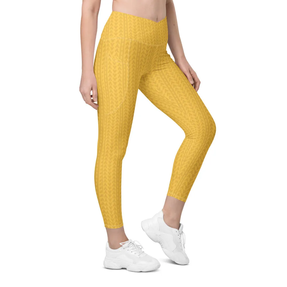 Daffodil Yellow High Waisted Crossover Leggings with Pockets