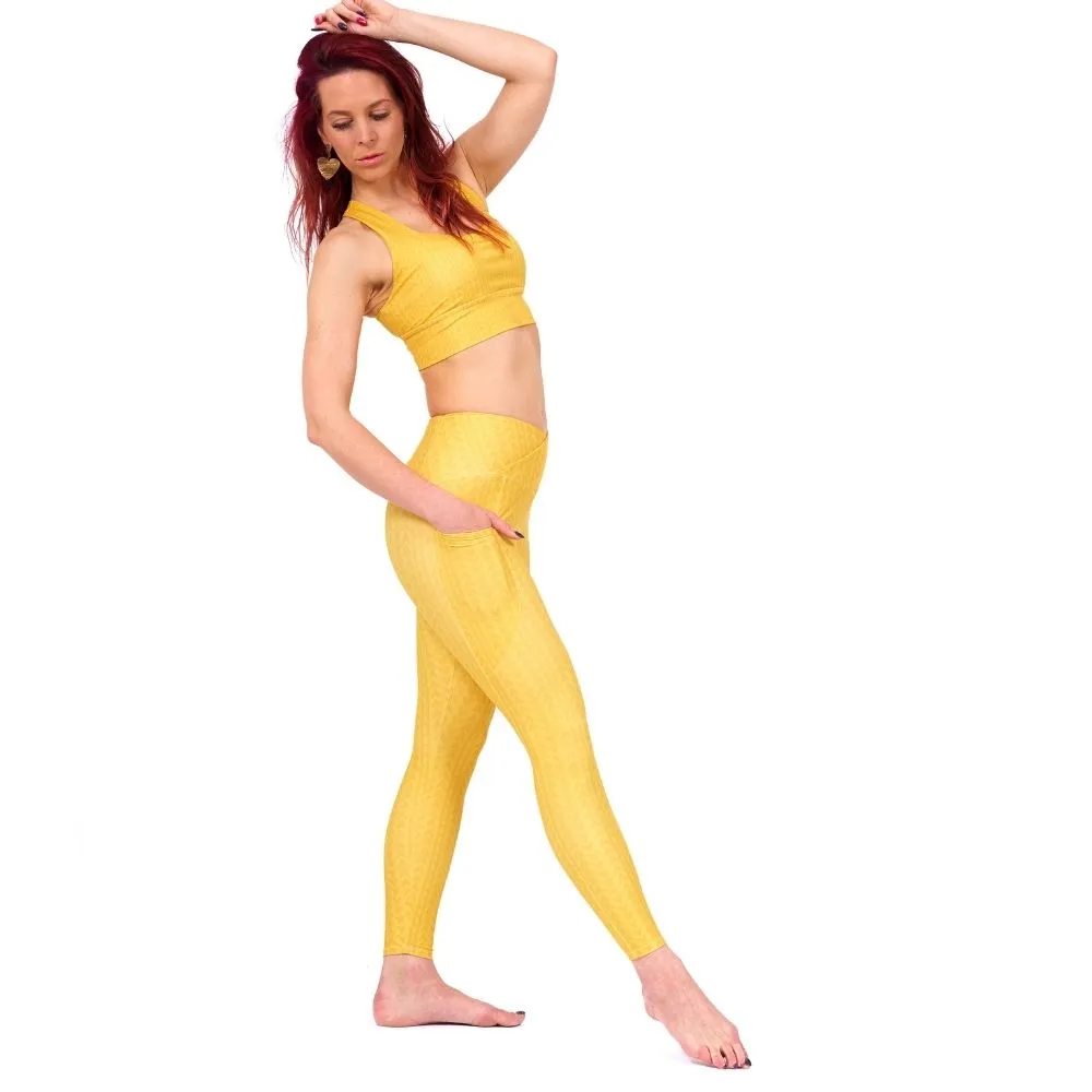 Daffodil Yellow High Waisted Crossover Leggings with Pockets