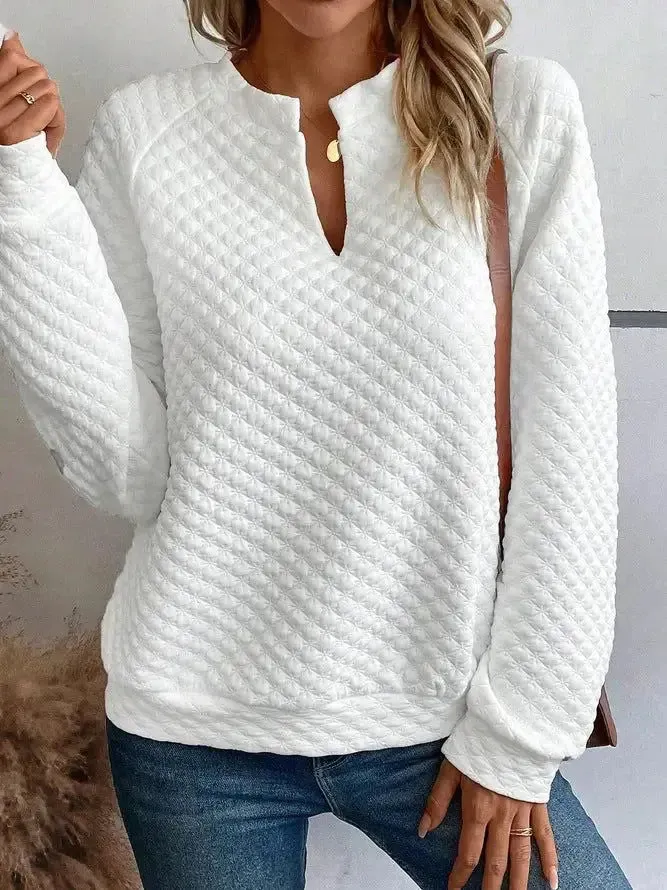 Daily Casual Notched Collar V-shaped Long Sleeve Sweatshirt Women