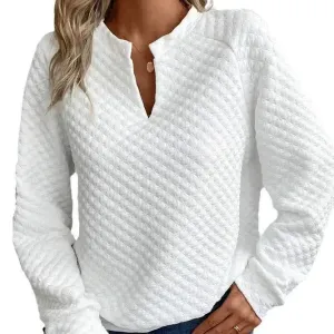 Daily Casual Notched Collar V-shaped Long Sleeve Sweatshirt Women