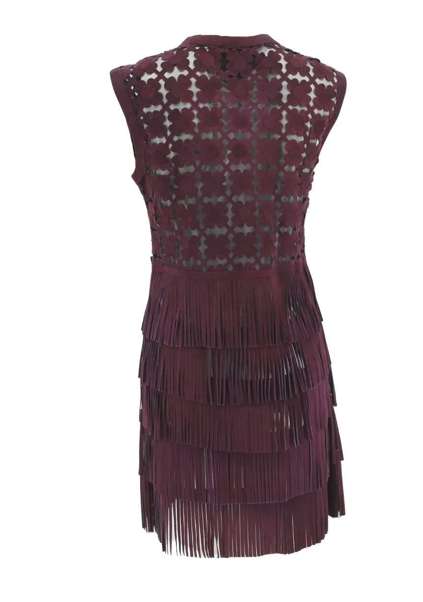 Dakota West Daisy Fringe Vest in Magenta Suede