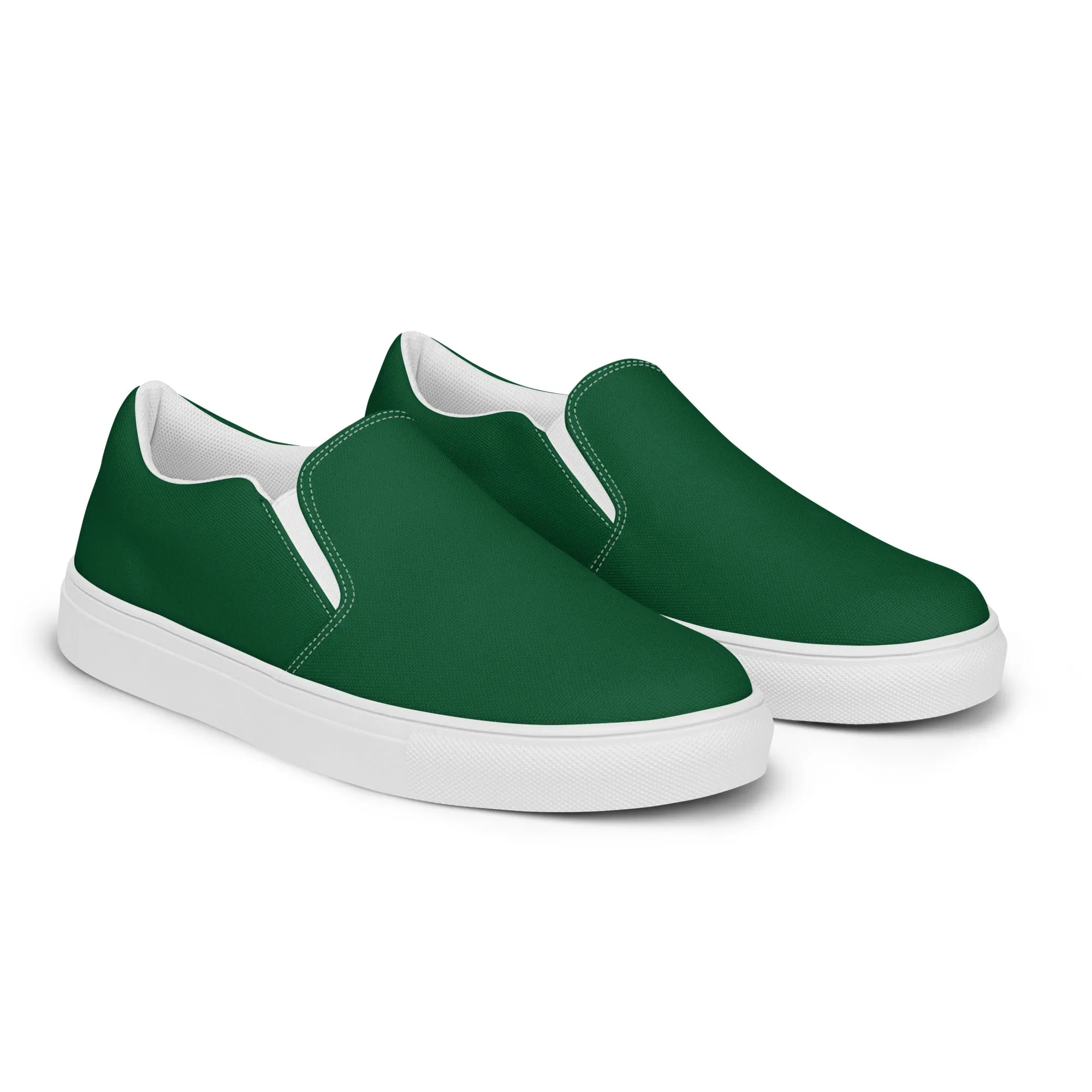 Dark Green Men's Slip Ons, Solid Dark Green Color Best Casual Breathable Men’s Slip-on Canvas Shoes (US Size: 5-13)