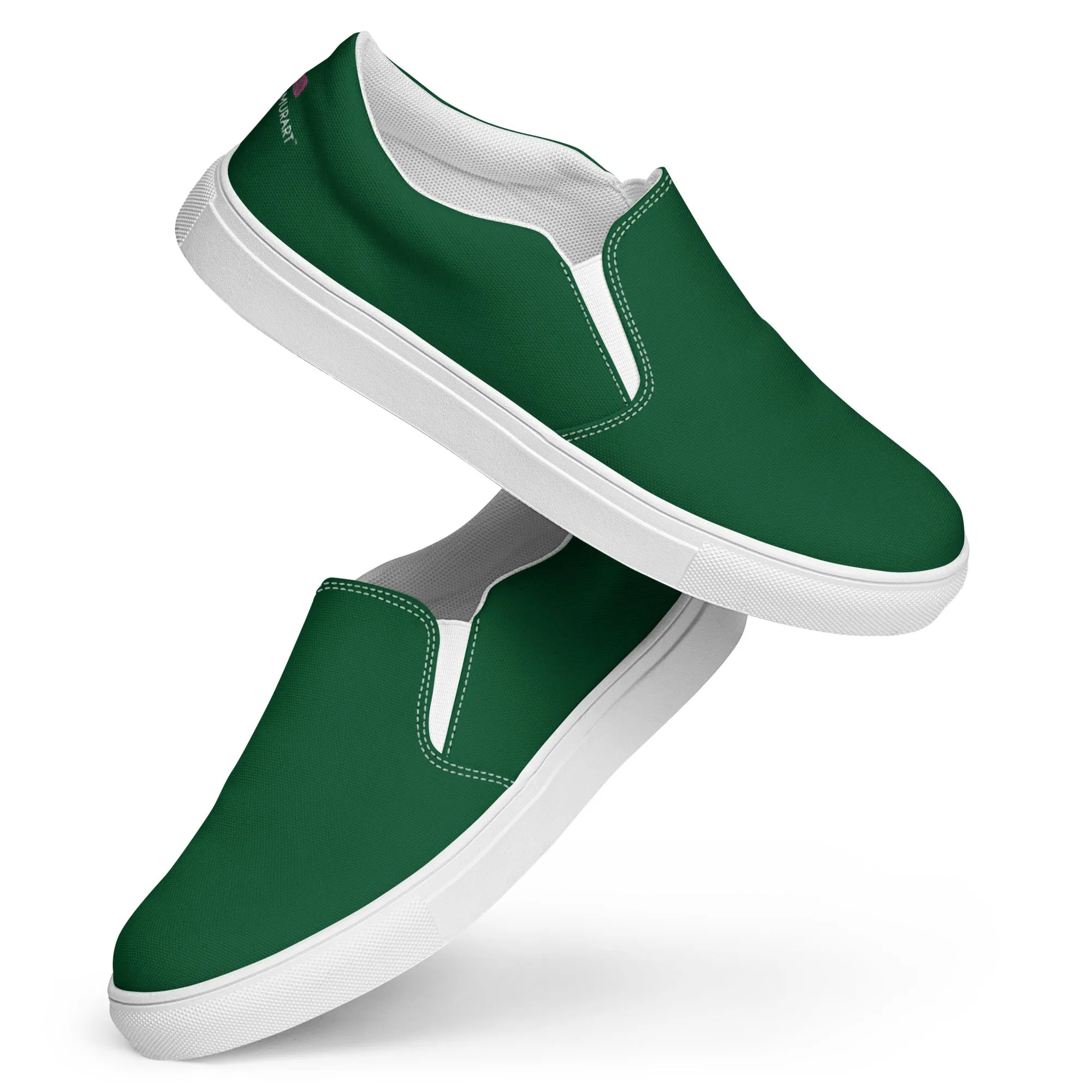 Dark Green Men's Slip Ons, Solid Dark Green Color Best Casual Breathable Men’s Slip-on Canvas Shoes (US Size: 5-13)