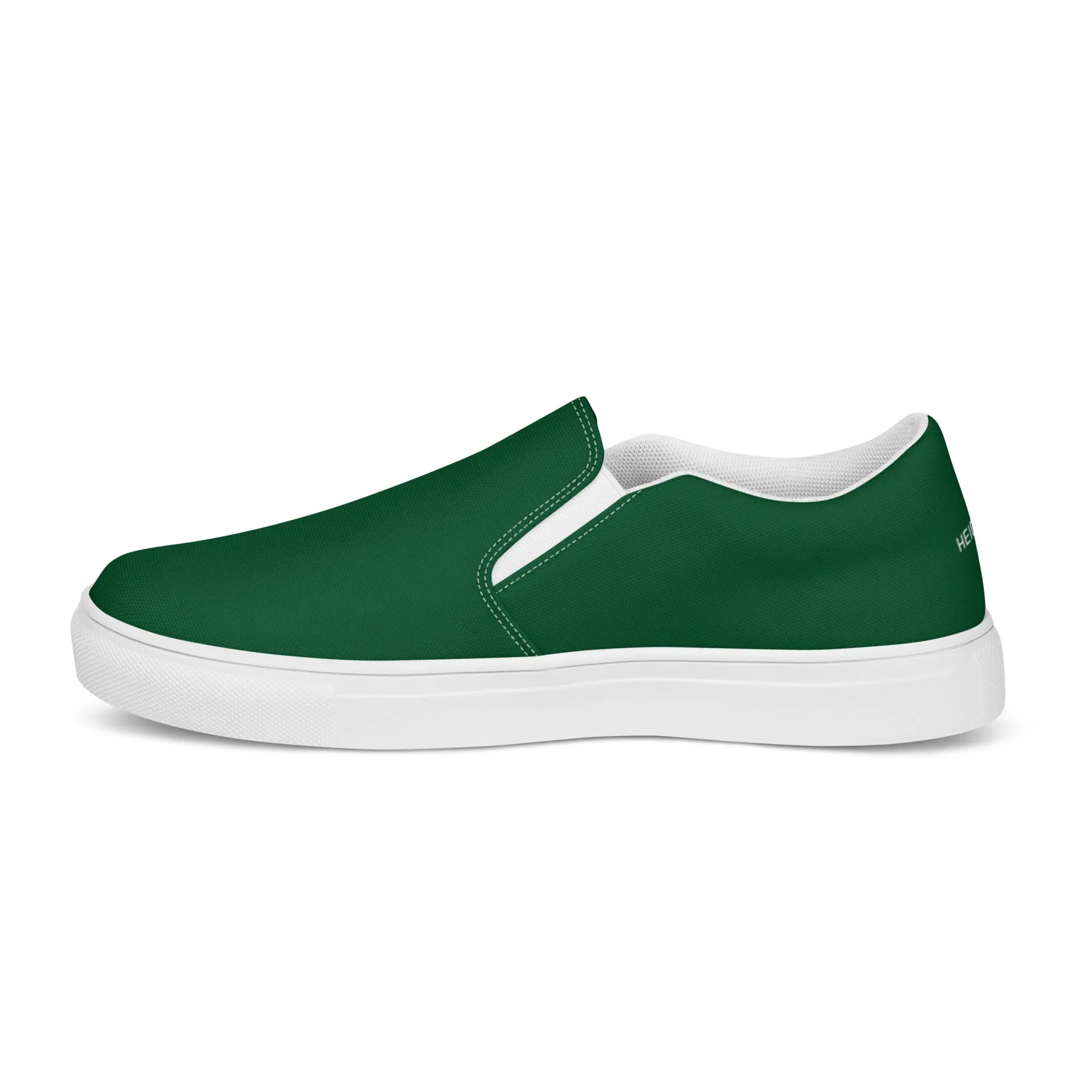 Dark Green Men's Slip Ons, Solid Dark Green Color Best Casual Breathable Men’s Slip-on Canvas Shoes (US Size: 5-13)