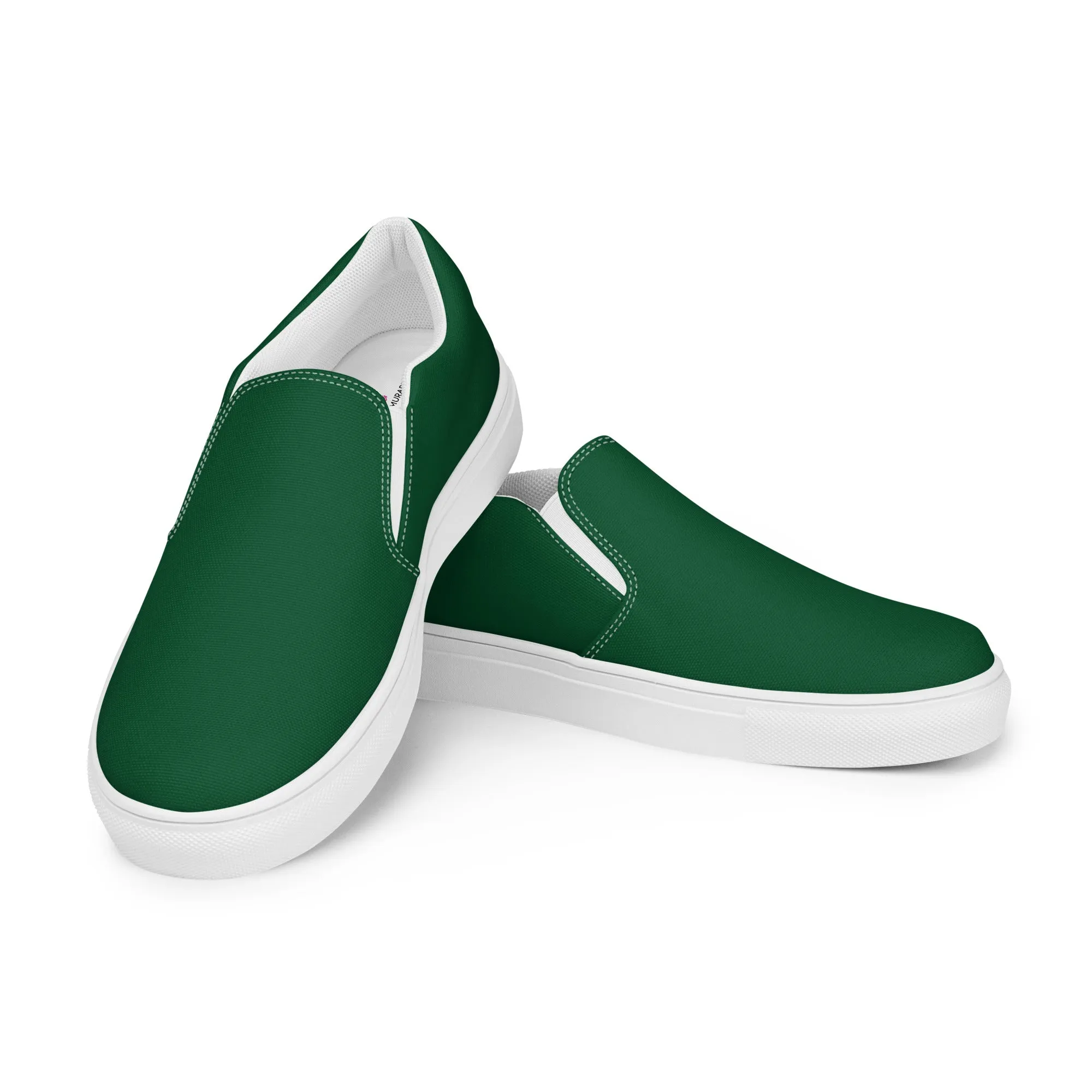 Dark Green Men's Slip Ons, Solid Dark Green Color Best Casual Breathable Men’s Slip-on Canvas Shoes (US Size: 5-13)