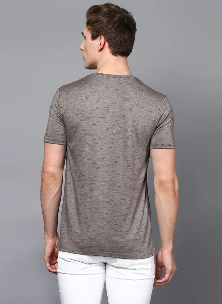 Dashed Grey Half Sleeve Henley Collar T-Shirt