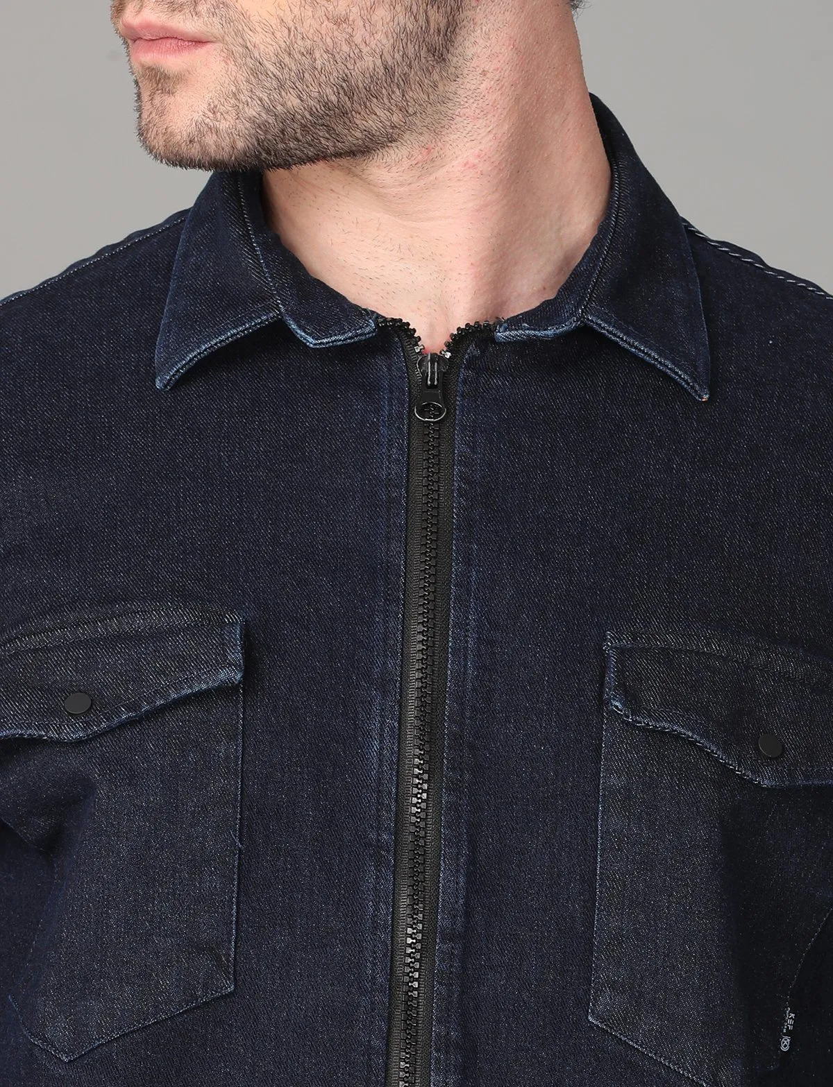 Deep Blue Denim Zipper Jacket