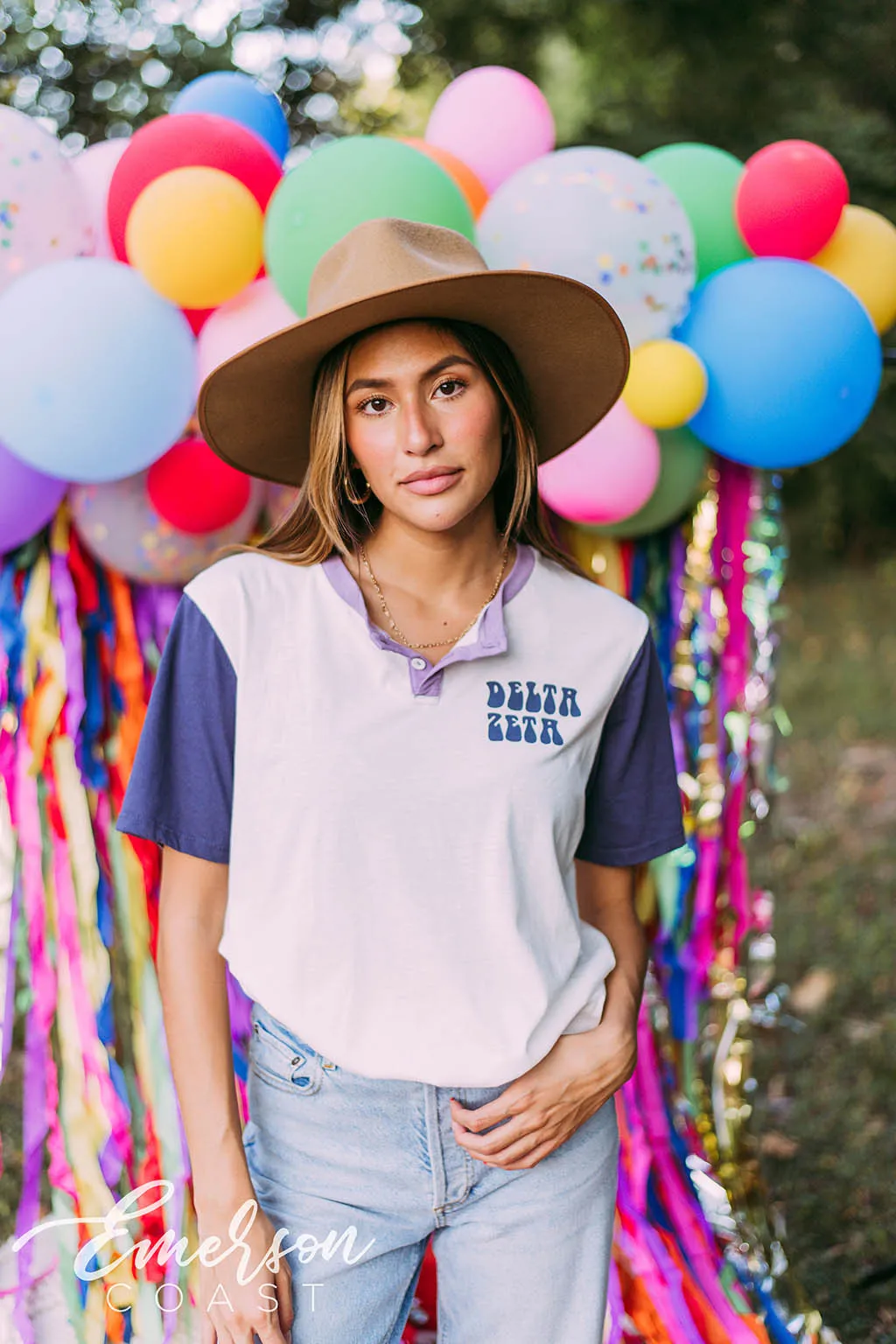 Delta Zeta Lavender Navy Colorblock Henley