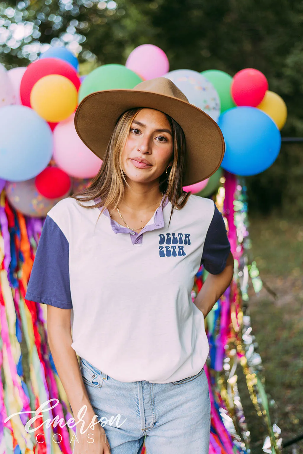 Delta Zeta Lavender Navy Colorblock Henley