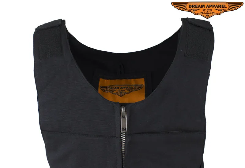 Dream Apparel Mens Black Canvas Motorcycle Vest with Front Zipper Closure