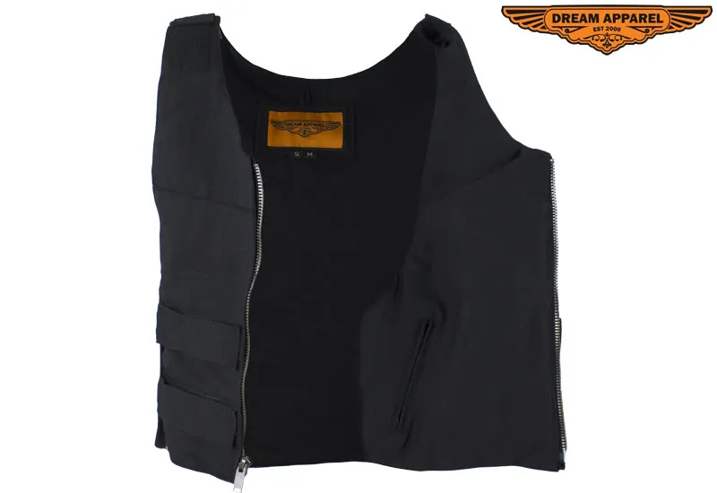 Dream Apparel Mens Black Canvas Motorcycle Vest with Front Zipper Closure