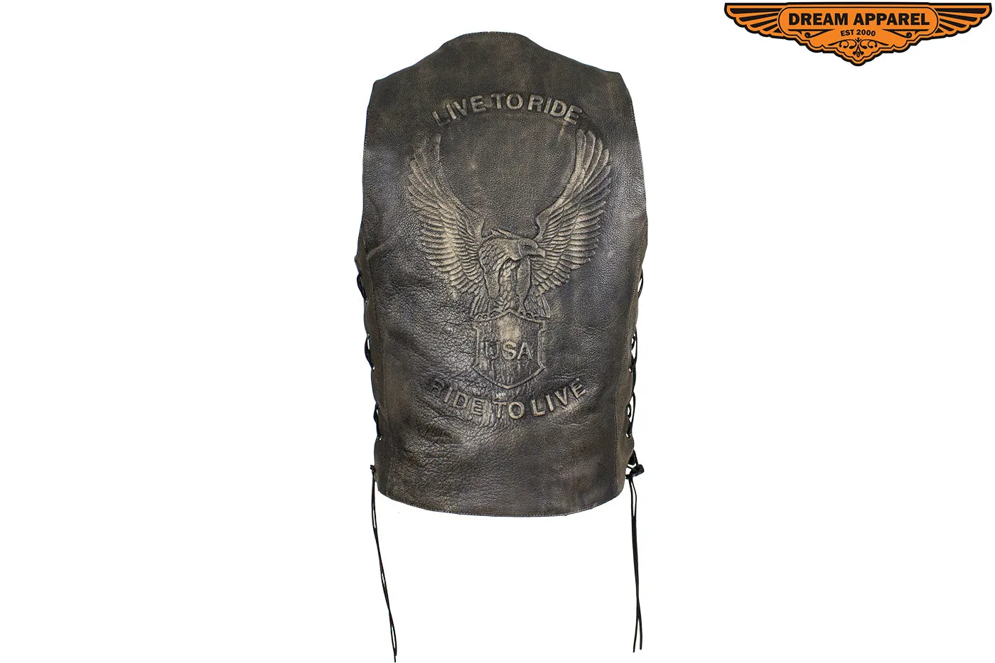 Dream Apparel Men's Brown Leather Vest with Live to Ride