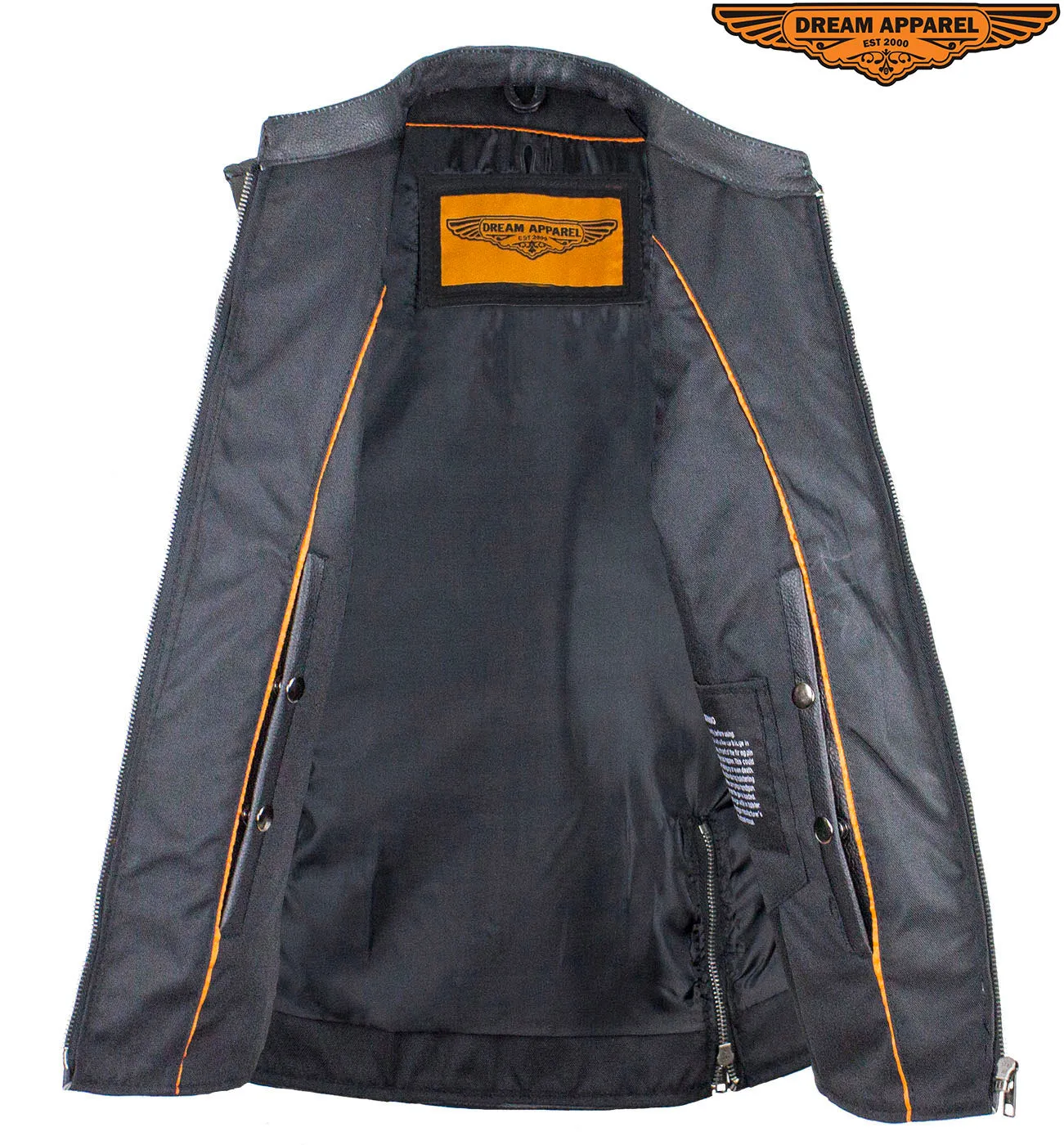 Dream Apparel Womens Leather Motorcycle Vest With Two Concealed Carry Pockets & Zippered Lower Back