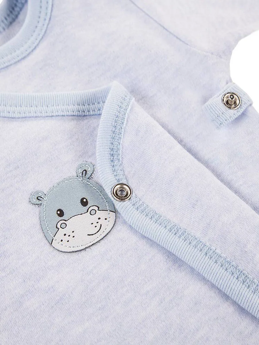 Early Baby Long Sleeved Bodysuit, Cute Hippo Design - Blue