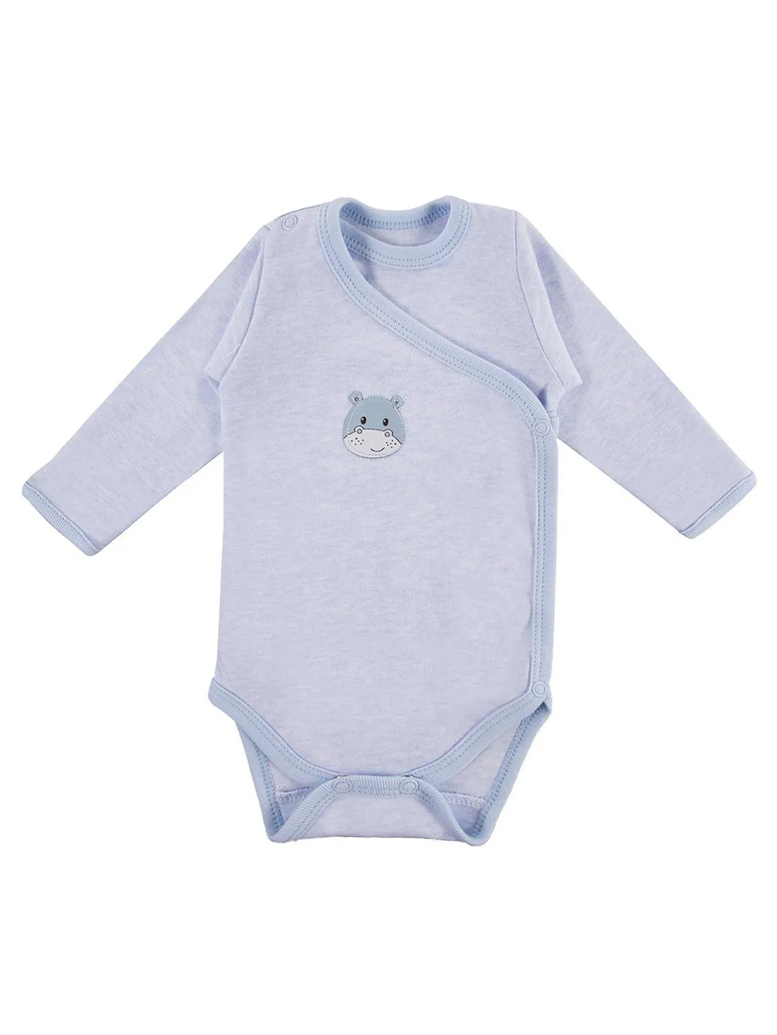 Early Baby Long Sleeved Bodysuit, Cute Hippo Design - Blue