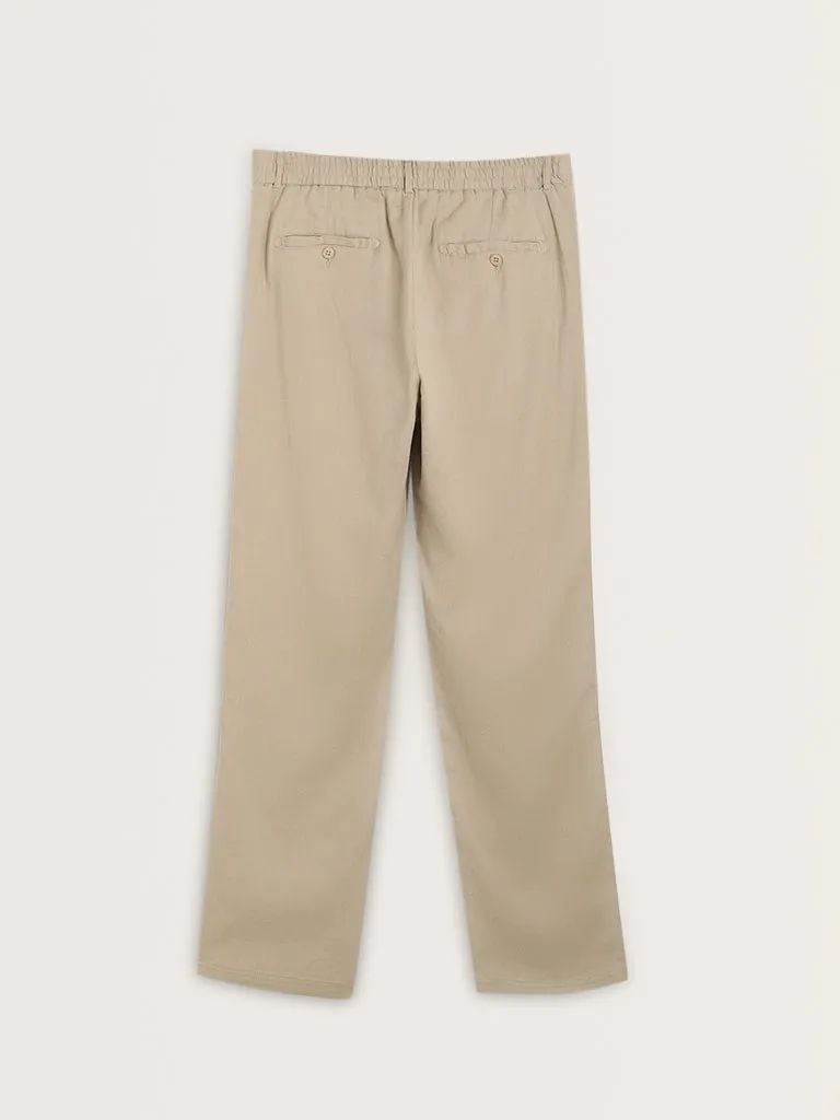 ETA Taupe Mid-Rise Relaxed-Fit Cotton Blend Chinos