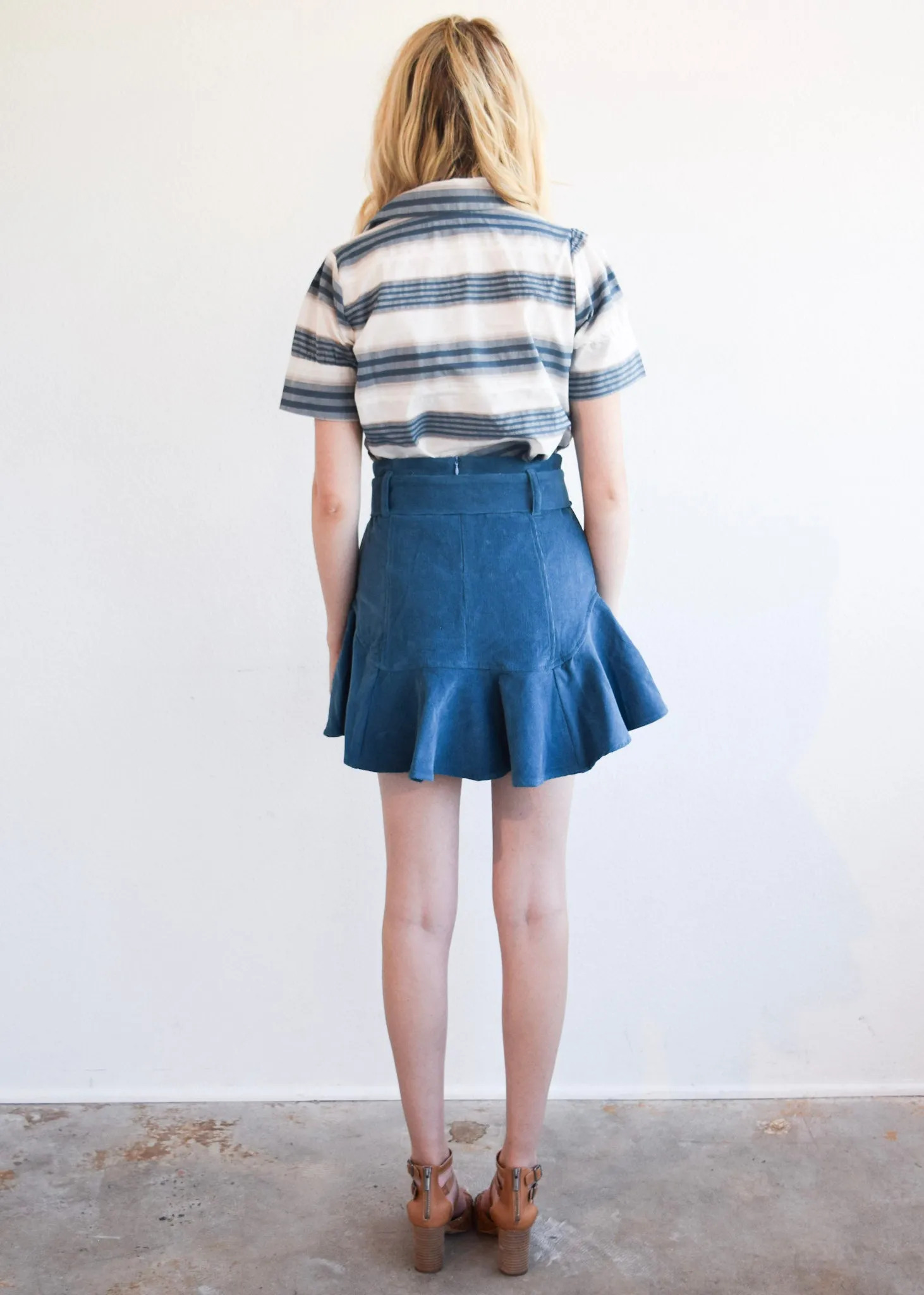 Everything Short Sleeve Top Blue and Brown Stripe