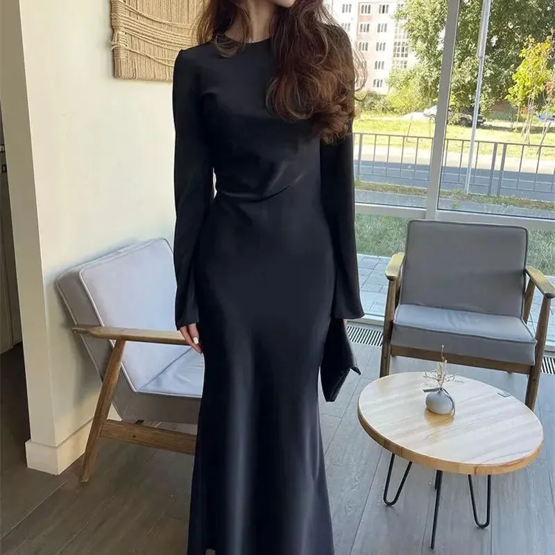 Fashion Bodycon Party Dresses For Women Long Sleeves Solid Color Slim Long Dress Fashion Elegant Evening Party Vestido Feminino