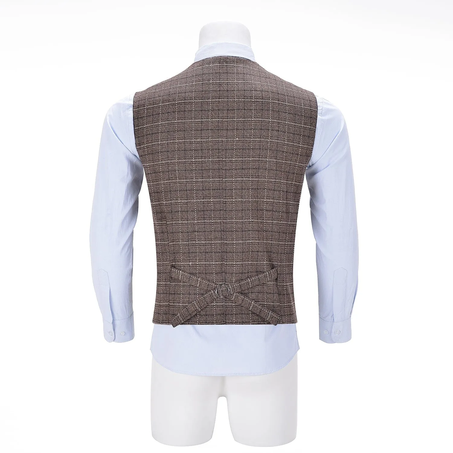 Formal Fashion Men's Suit Vest Tweed Plaid V Neck Waistcoat