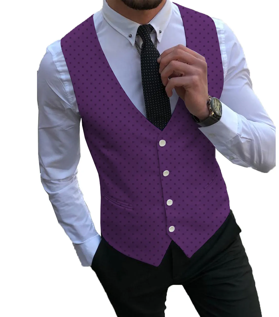 Formal Men's Suit Vest Printed V Lapel Waistcoat