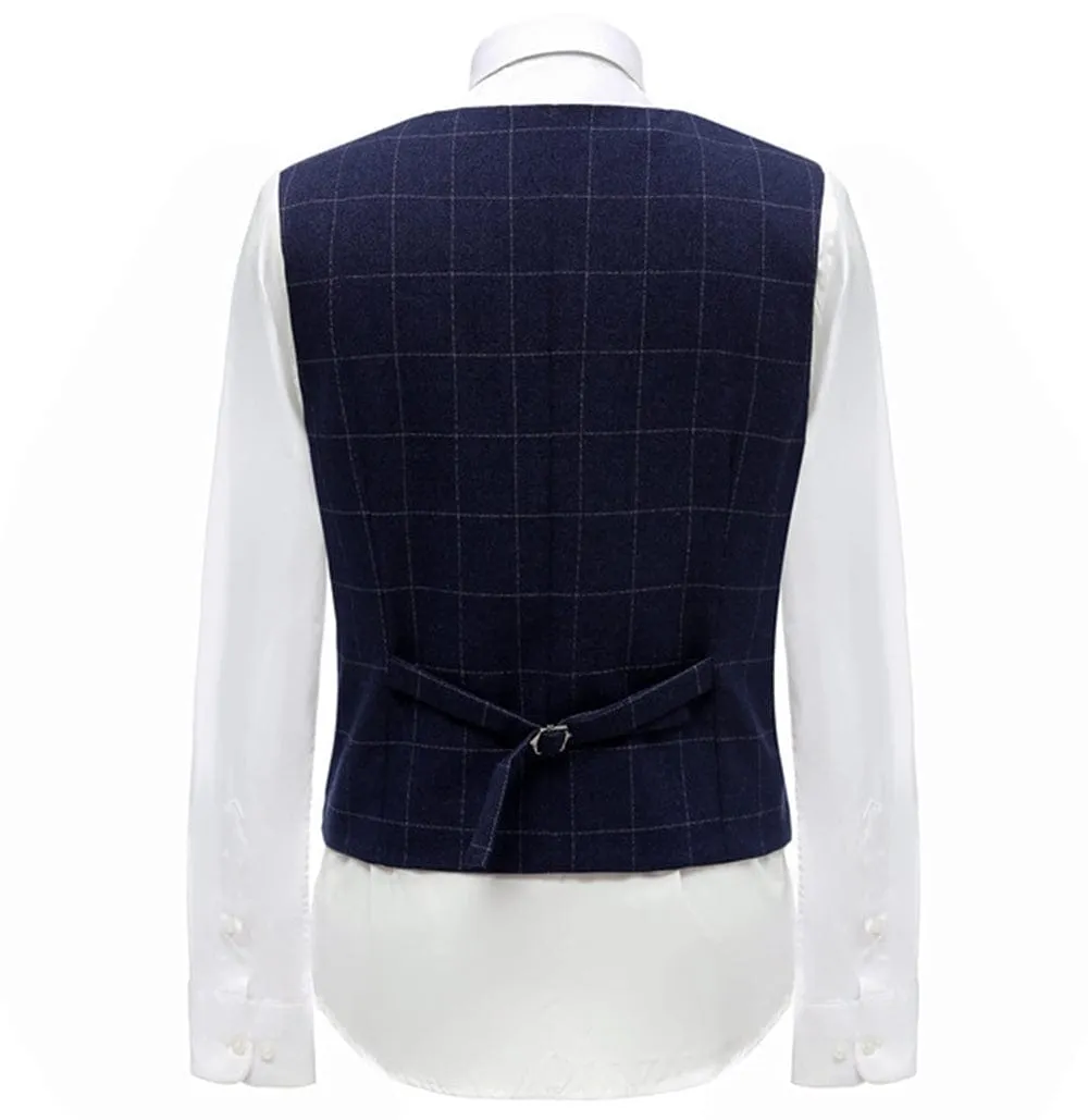 Formal Plaid Peak Lapel Waistcoat Slim Fit Suit Vest