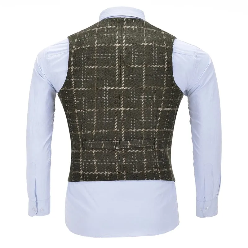 Formal Slim Fit Suit Vest Plaid Notch Lapel Waistcoat