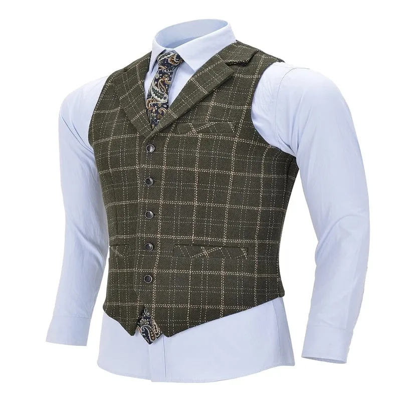 Formal Slim Fit Suit Vest Plaid Notch Lapel Waistcoat