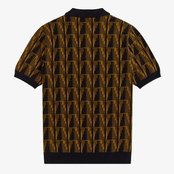 Fred Perry Jacquard Knitted Shirt - Dark Caramel