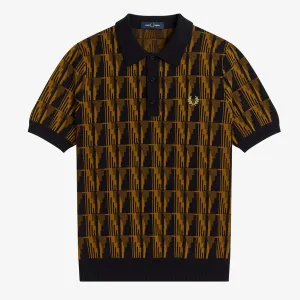 Fred Perry Jacquard Knitted Shirt - Dark Caramel