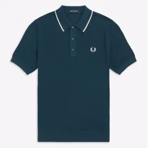 Fred Perry Tipped Knitted Polo Petrol Blue