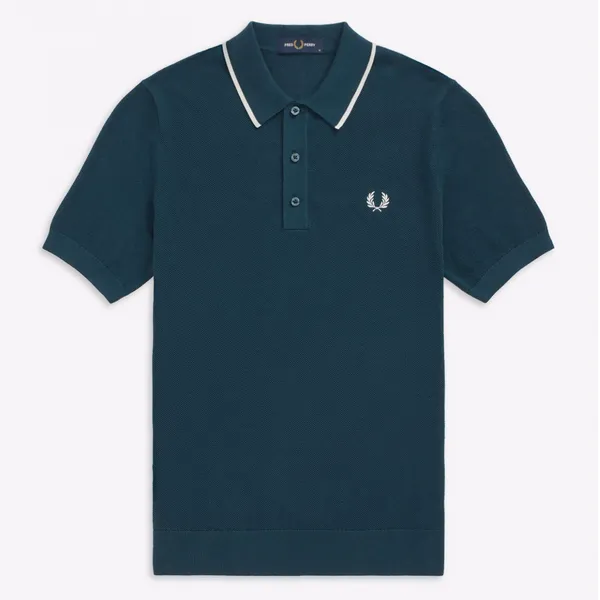 Fred Perry Tipped Knitted Polo Petrol Blue