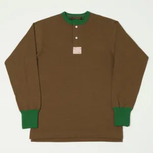 Freewheelers Henley Neck Long Sleeve Shirt - Brown/Tarf Green