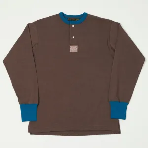 Freewheelers Henley Neck Long Sleeve Shirt - Coal Tar/River Blue