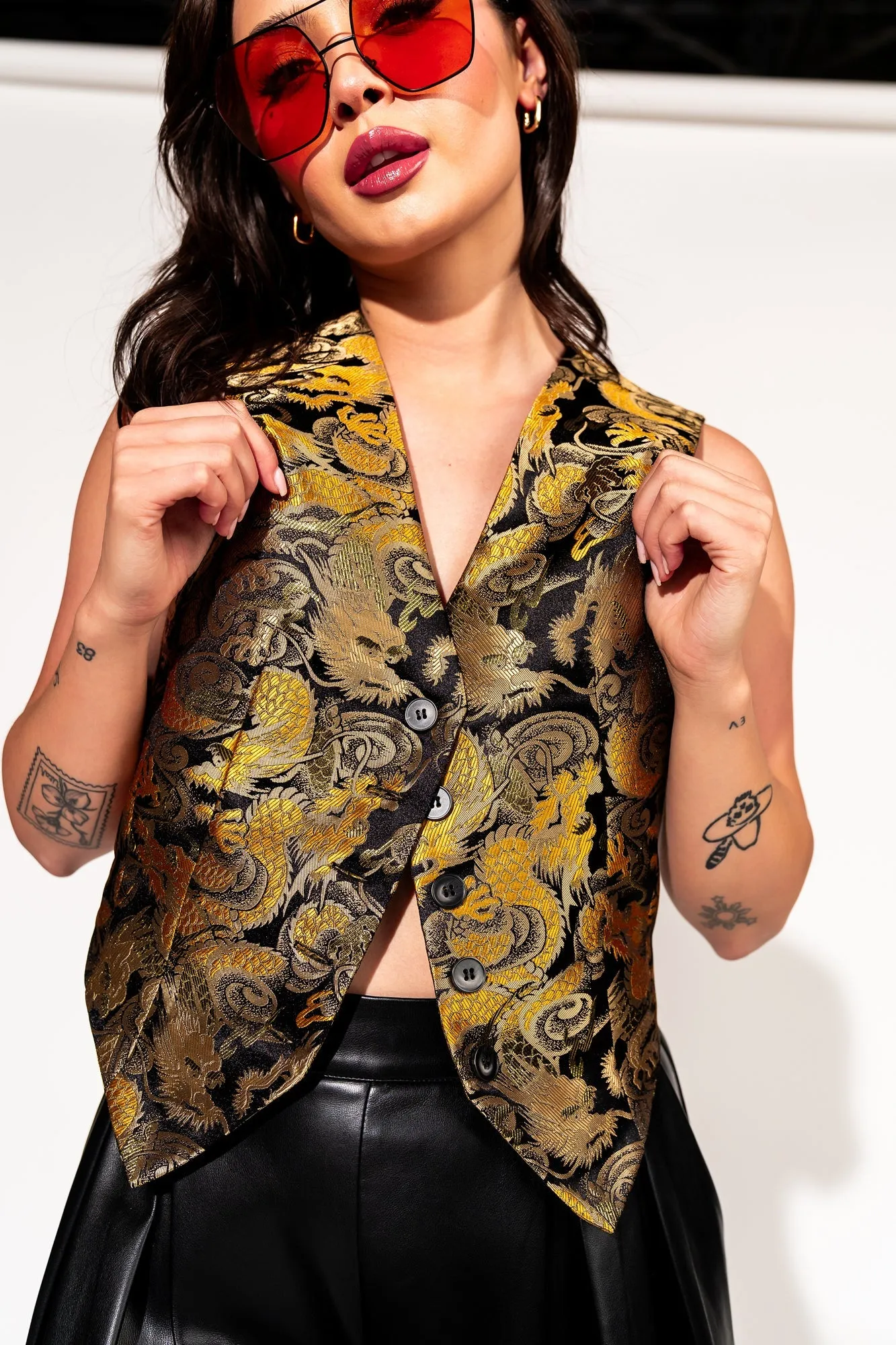 Golden Dragon Brocade Waistcoat Vest