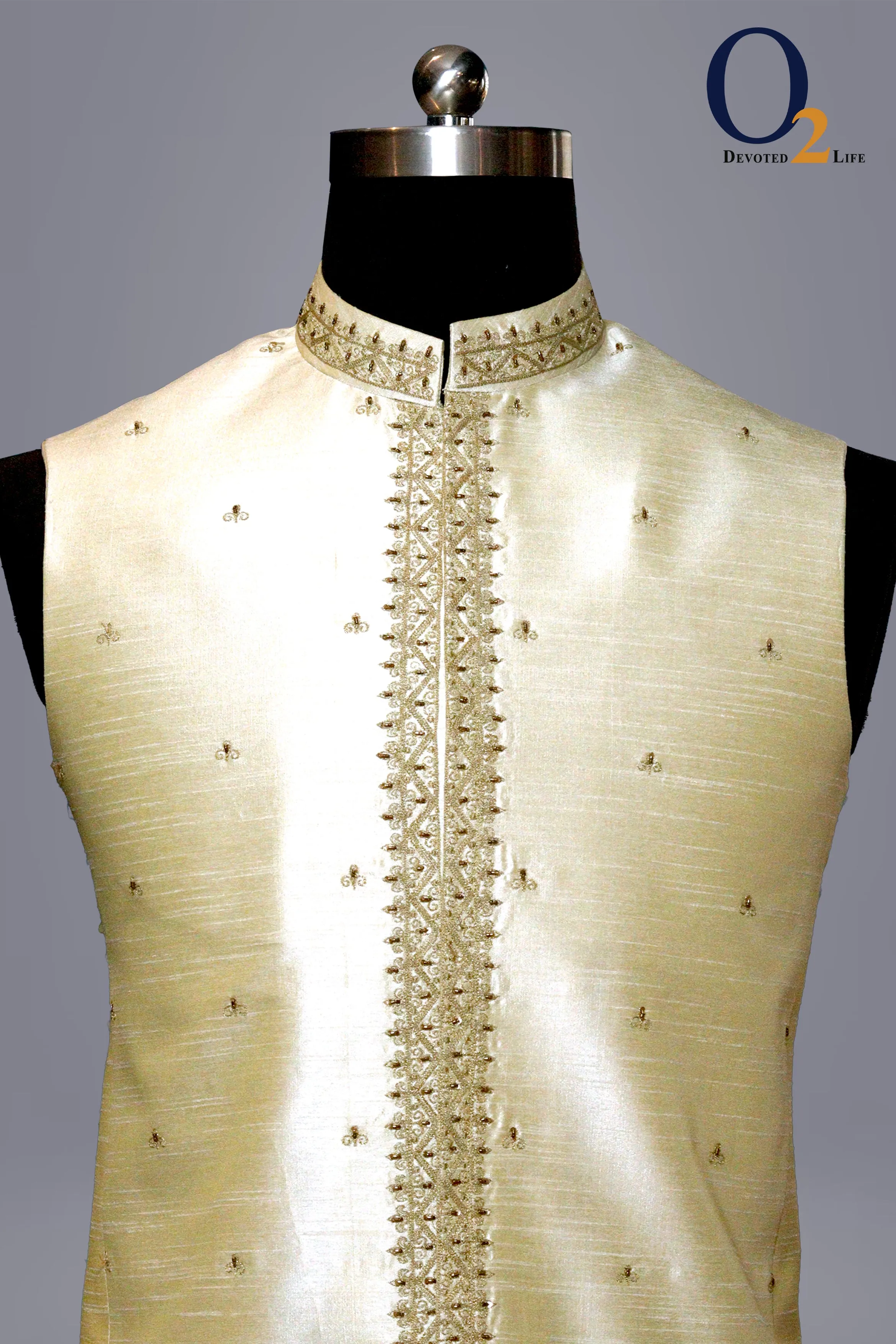 Golden raw silk Vest with Embro Handwork