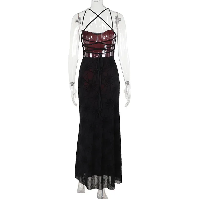 Goth Sexy Swing Collar Backless Bodycon Suspender Dress