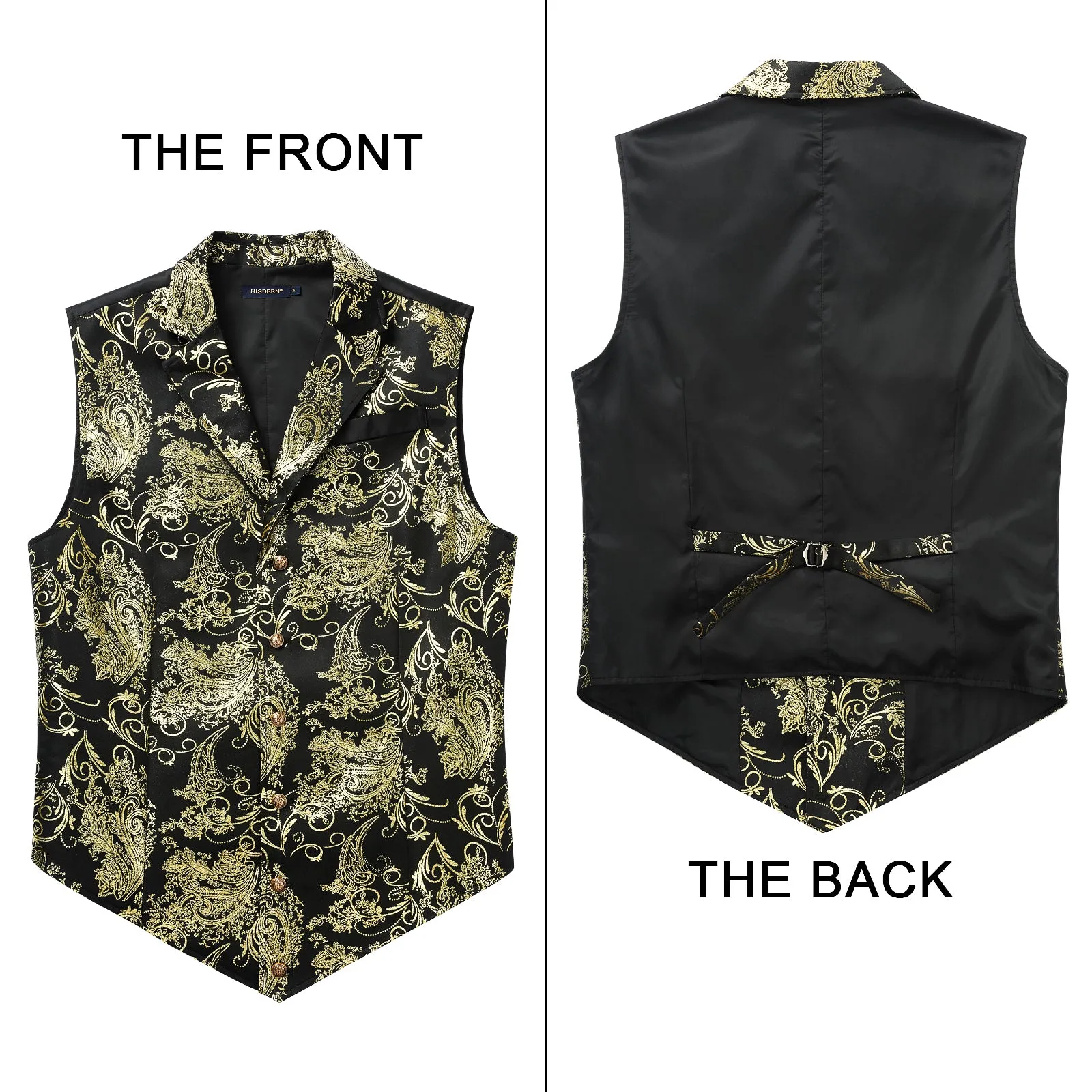 Gothic Lapel Party Vest for Men - BLACK/GOLD-1