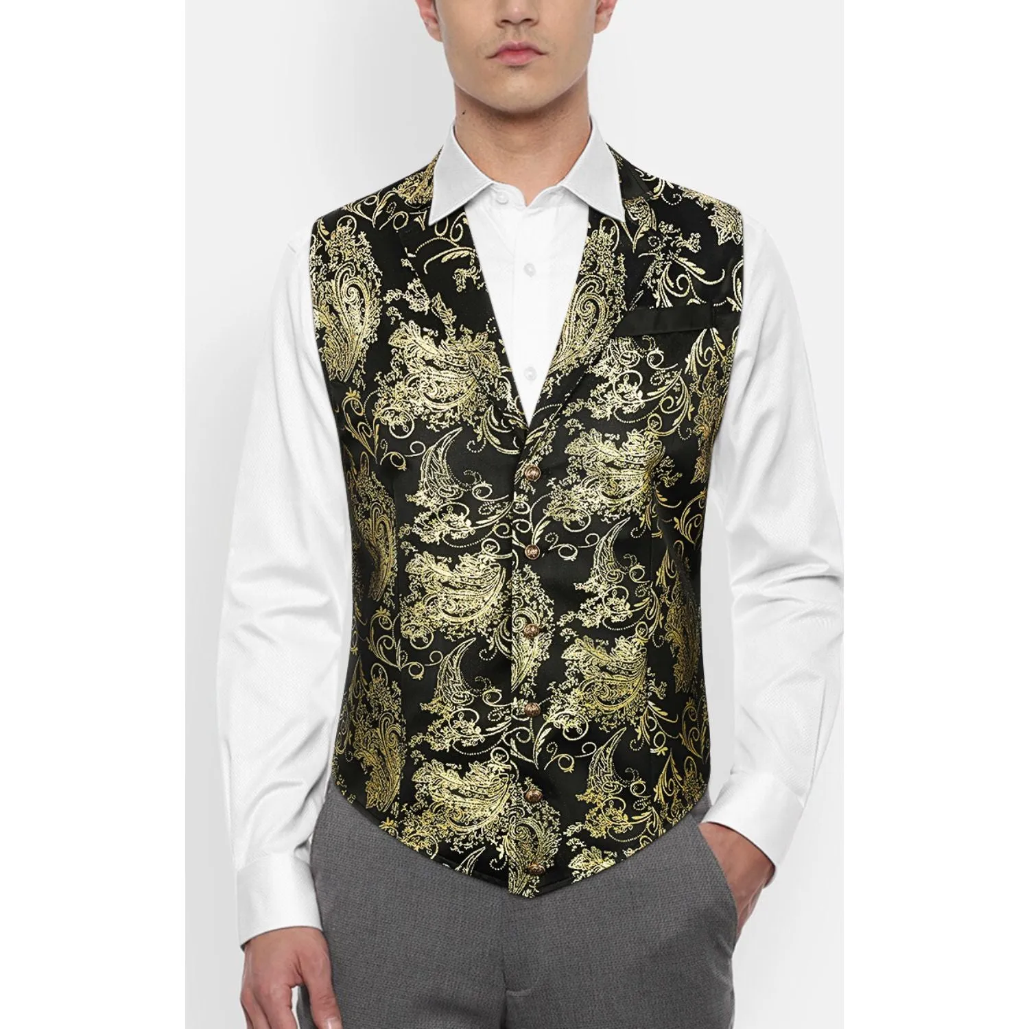 Gothic Lapel Party Vest for Men - BLACK/GOLD-1