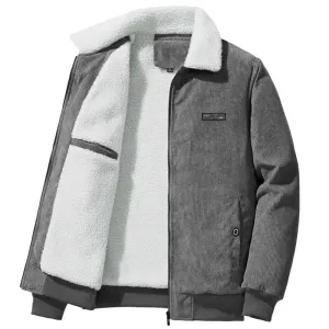 Gray Fleece-lined Corduroy Winter Coat for Men