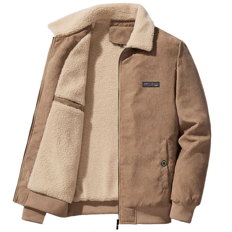 Gray Fleece-lined Corduroy Winter Coat for Men