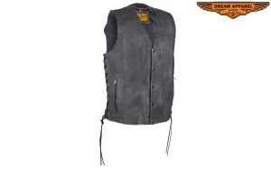 Gray Leather Club Vest with Gun Pockets & Side Laces