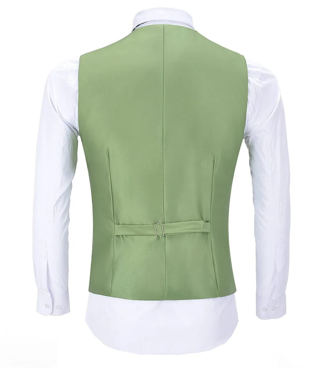 Green Herringbone V Neck Waistcoat