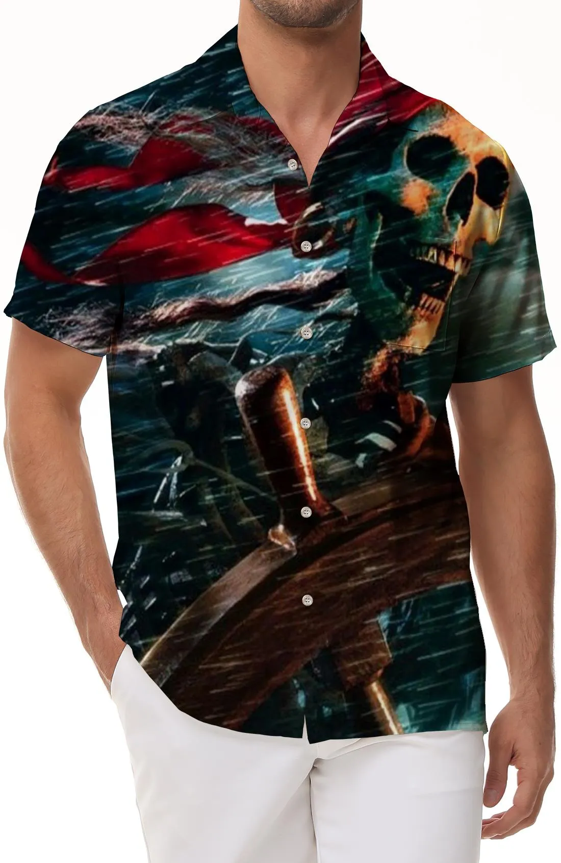 Hawaiian button men's casual personality print shirt short sleeve clothing color skull